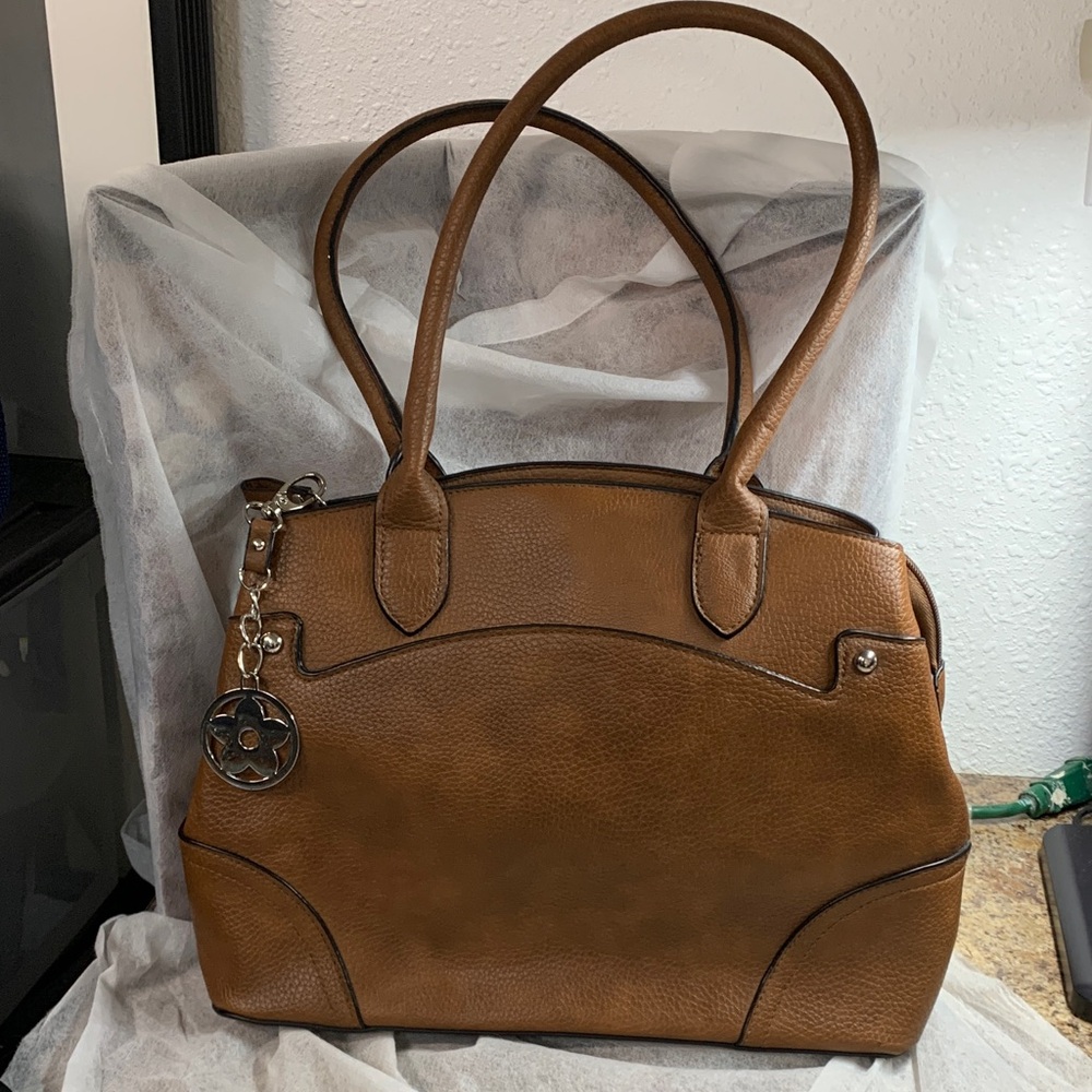 Bueno Caramel Brown Vegan  Leather Satchel Bag With Double Handles